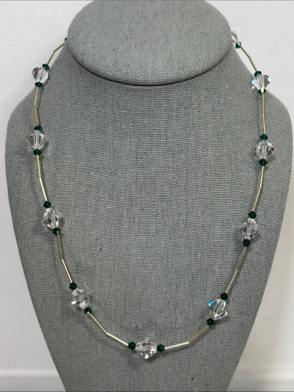 Gold Plated Crystal & Emerald Color Crystal Bead Women's Necklace